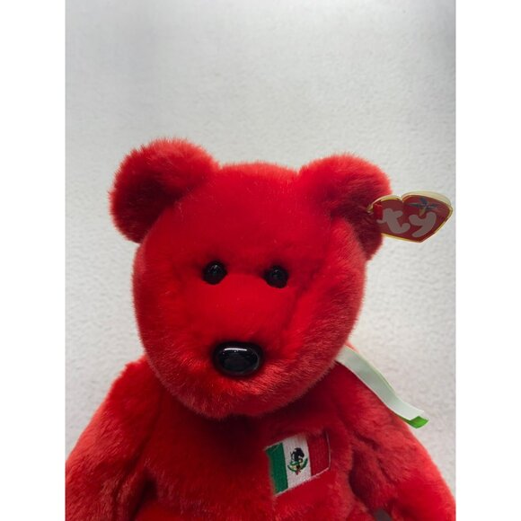 Ty Beanie Buddies Collection 1999 Osito Bear Red With Mexican Flag Plush 14" - Picture 3 of 9